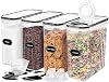 Skroam 4PCS Cereal Containers Storage [4L135.2 oz], Airtight Food Storage Containers with Pour Spout for Kitchen & Pantry Organization Storage, Plastic Cereal Dispensers, Measuring Cup & 20 Labels