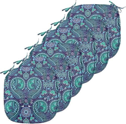 Vista 302 de Lunarable Orient - Cojín de asiento para silla, curlicues florales orientales con elementos artísticos venecianos, hojas de follaje, damasco a