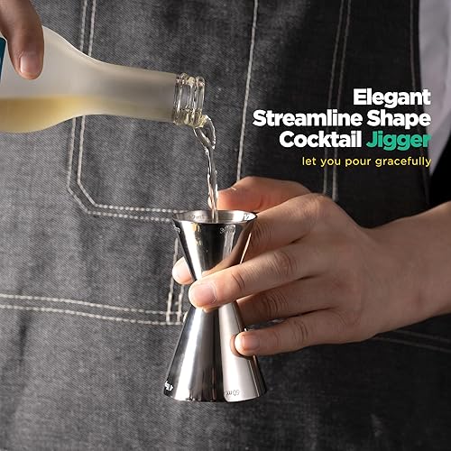 Miniatura 2 de Homestia Jigger de cóctel doble minimalista con medidas (OZ&ML & Tbsp), Jigger para batir de bartend, Jigger de medición de cóctel de acero