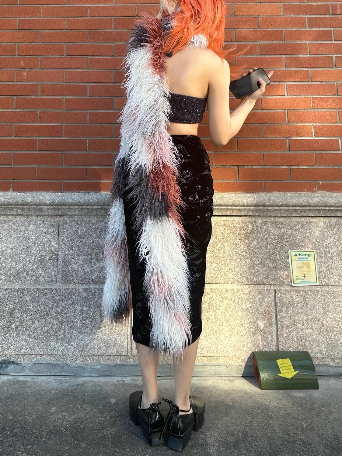 REALFUR NU-160 Women's Curly Furry Long Mongolian Lamb Sheep Fur Scarf With Real Fur Scarves Rainbow Color Blocked Shawl