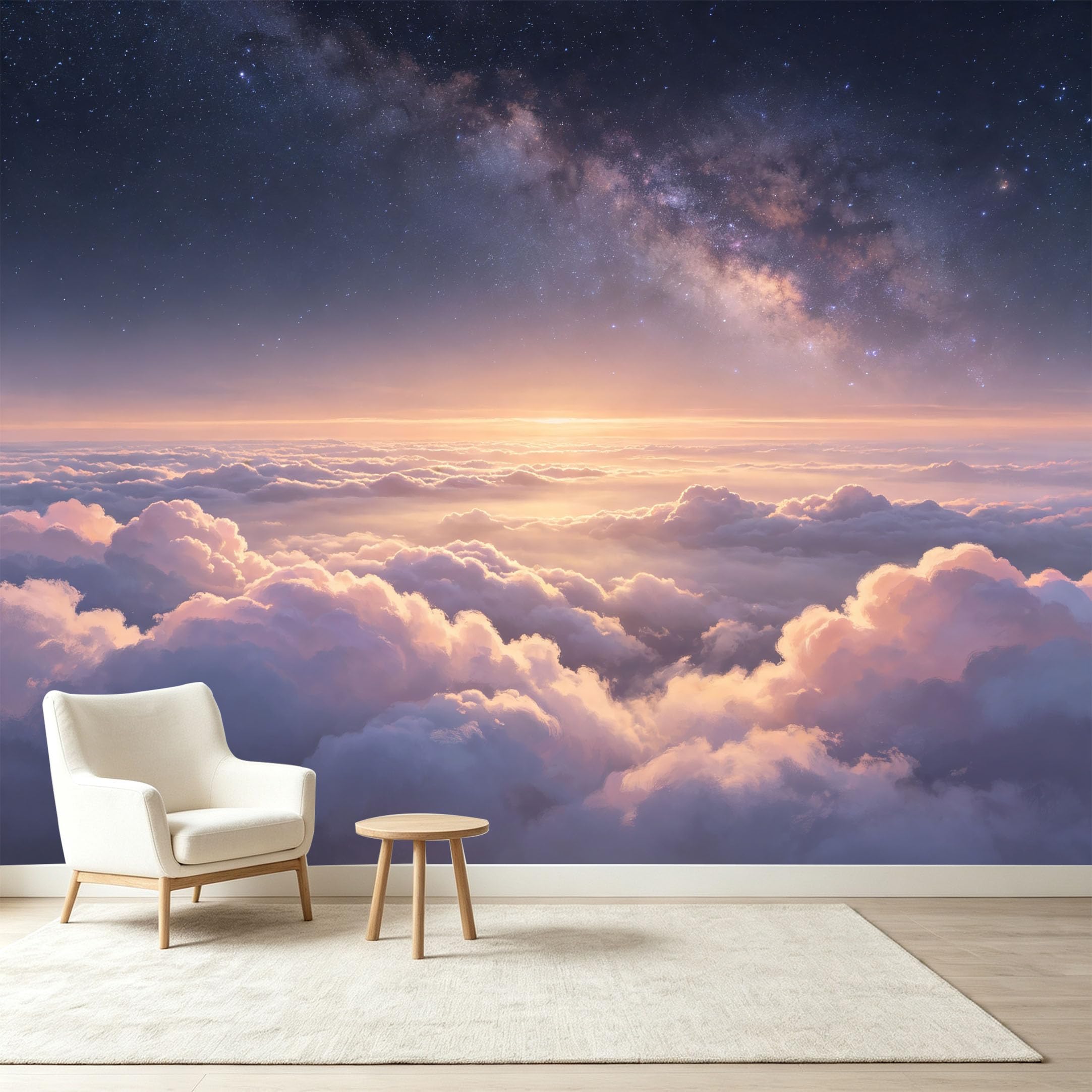 Custom Size Wall Murals Milky Way Galaxy Night Sky Clouds Landscape 3D Trompe L'Oeil Self-Adhesive Wall Fabric Removable Wallpaper Wall Decor for Living Room Bedroom Bathroom