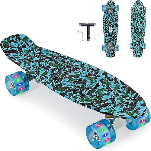 Miniatura 1 de SISIGAD Patinetas pequeñas Cruiser para niños pequeños con ruedas coloridas con luz LED para principiantes, patinetas de 22 pulgadas, el mejor