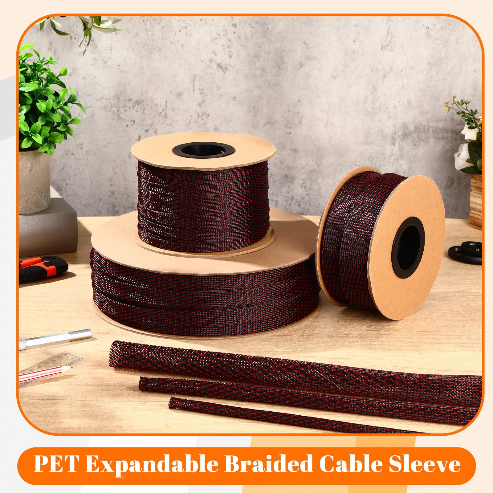 Pangda Manicotto intrecciato espandibile per animali domestici, 3,5 x 90 m, per TV, computer, home theater (nero rosso)