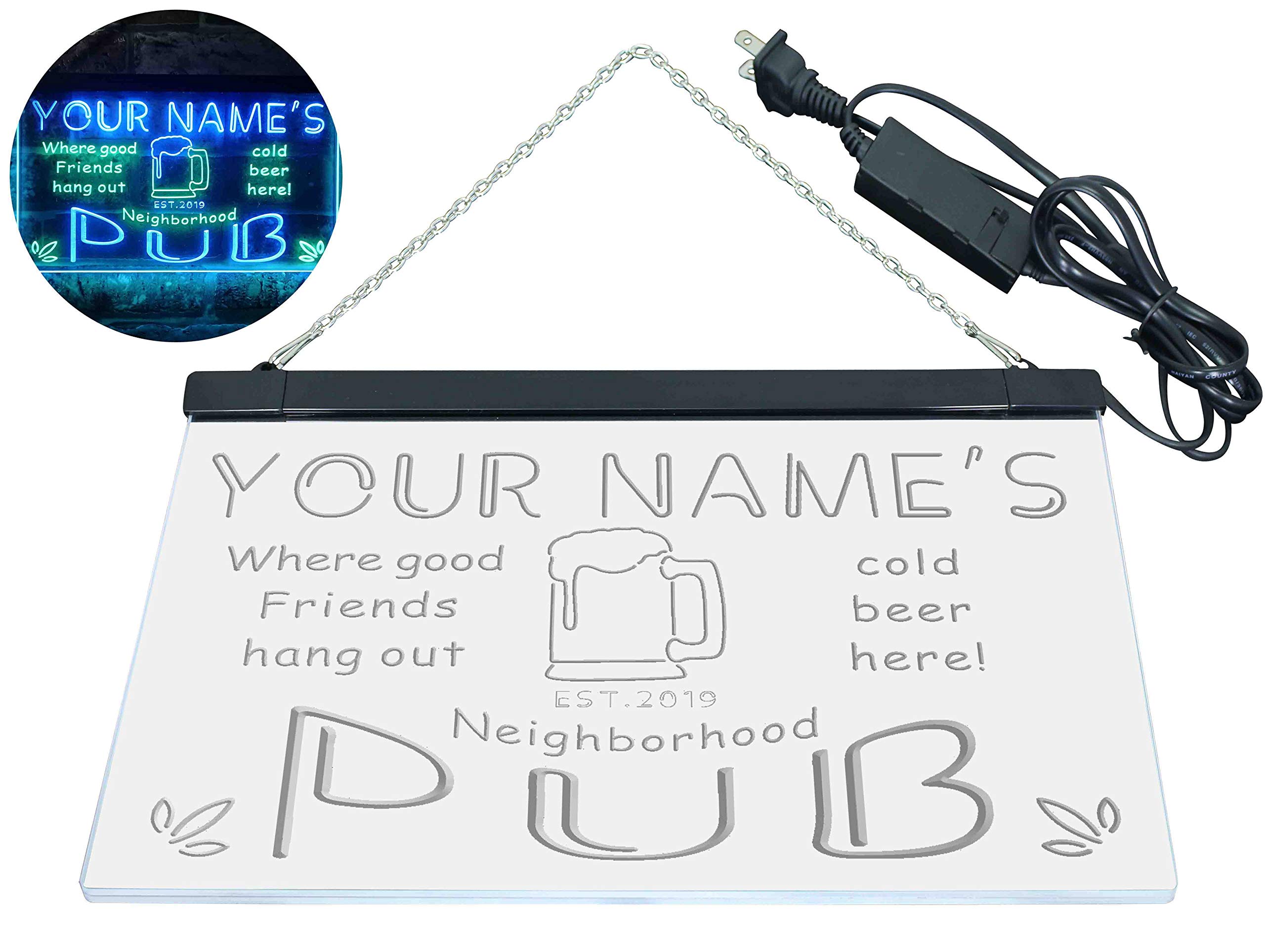 Personalized Your Name Est Year Theme Neighborhood Pub Bar Dual Color LED Enseigne Lumineuse Neon Sign Vert et bleu 600 x 400mm st6s64-pg1-tm-gb