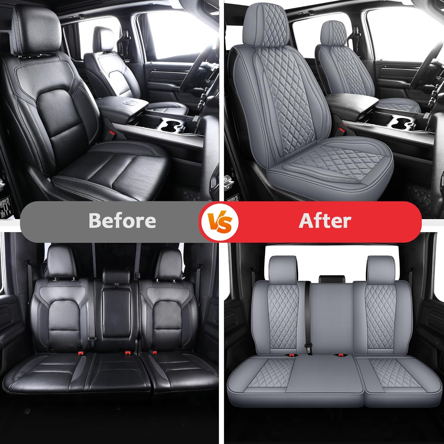 MIROZO Chevy Silverado GMC Sierra Seat Covers,Waterproof Pickup Seat Cover Compatible with 2007-2013 and 2019-2025 Chevy Silverado GMC Sierra 1500 and 2020-2023 2500HD 3500HD Crew Cab (Full Set,Gray)