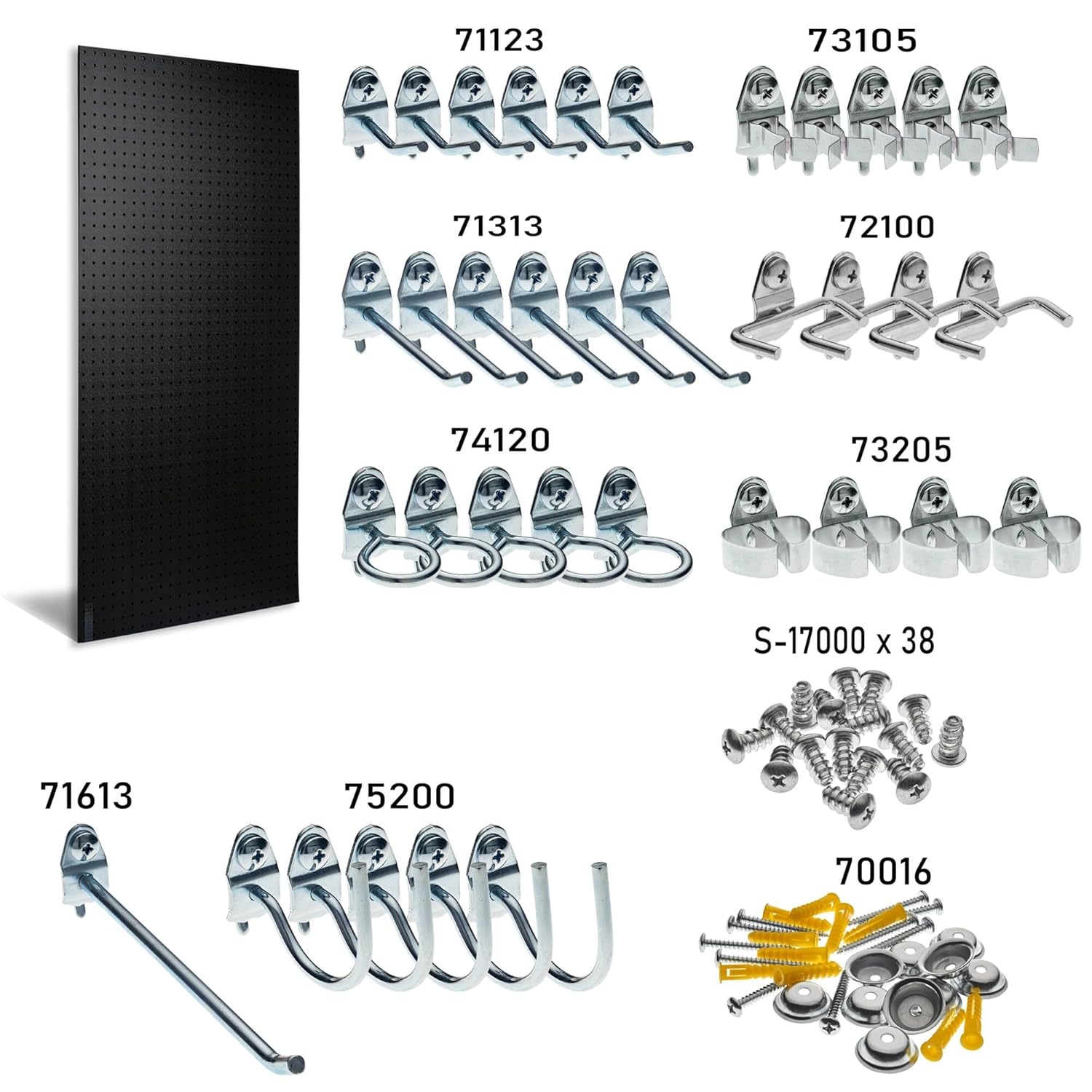 Triton Products DB-36BKH-KIT DuraBoard Pegboard, One, 24 x 48 x 1/4", with 36 Hooks, Black