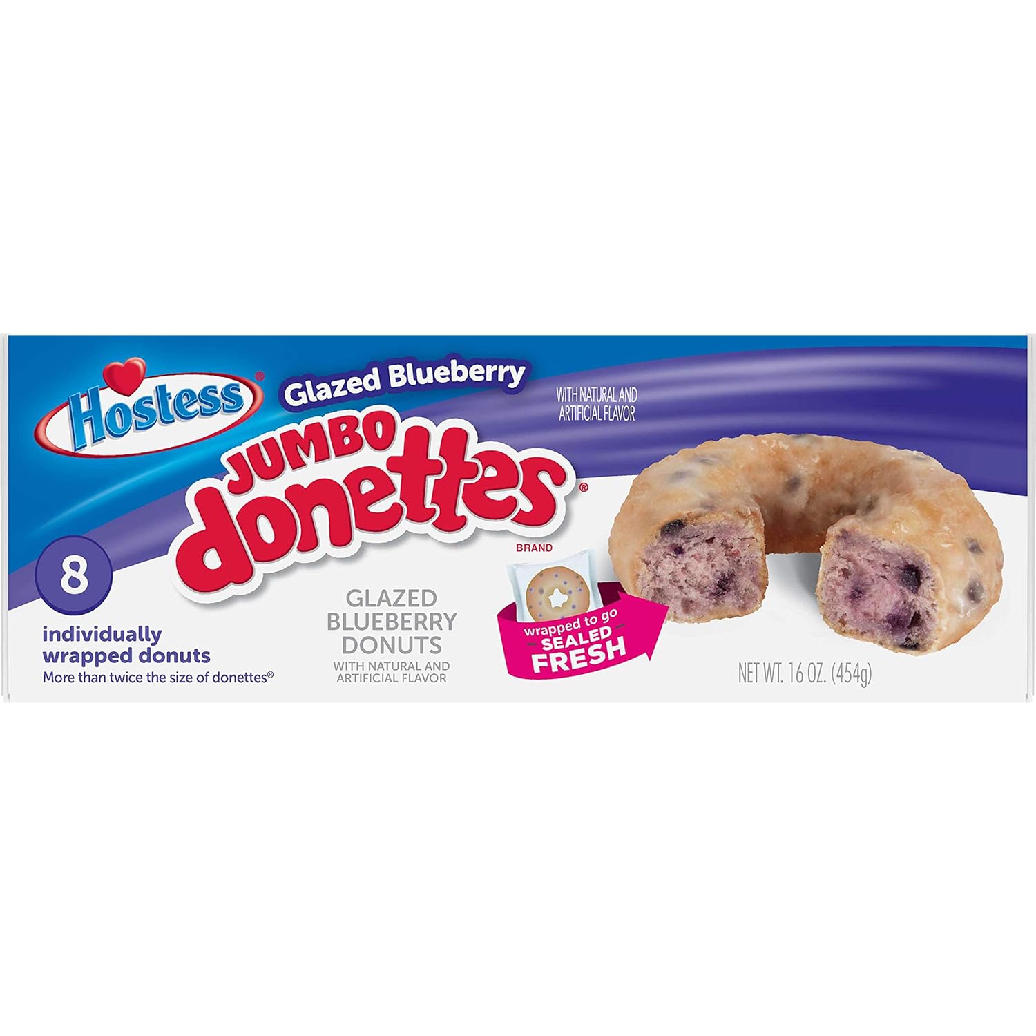 Hostess Glazed Blueberry Jumbo Donettes Donuts Multi-Pack, 16 oz., 6 count [48 Total Donuts]