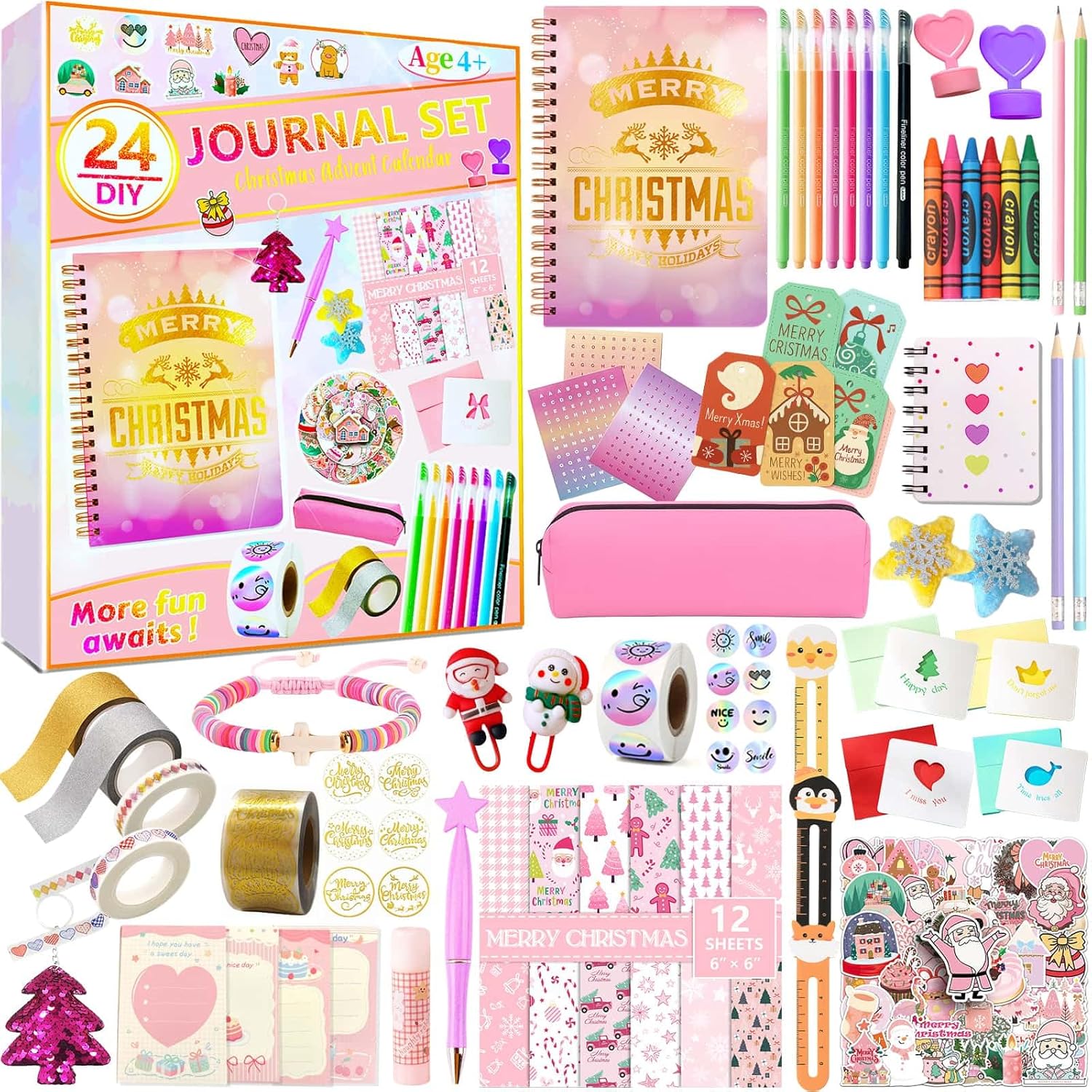 Advent Calendar 2025 for Girls - 24 Day Christmas DIY Journal Kit for Tween & Teen Girls, Stationery Set, Scrapbook & Diary Supplies Set, Journaling Art Crafts Kit, Creative Christmas Gifts for 8-14 Year Old Girl