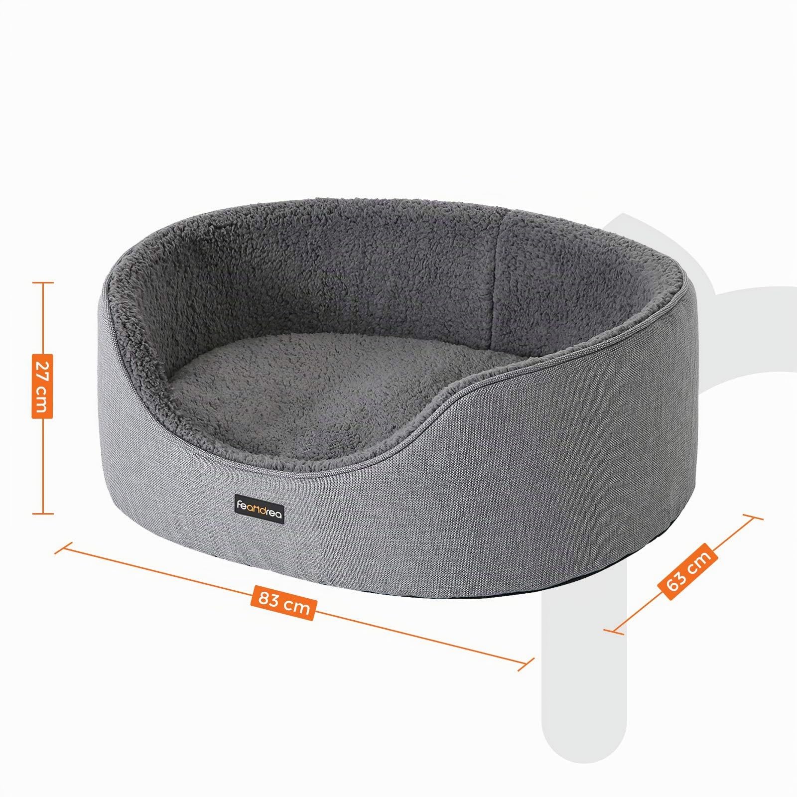 Feandrea Hundebett, Hundekorb, Wendekissen, 83 x 63 x 27 cm, grau PGW32GG | Haustierbett, grau, Kollektion BEAKON PGW32GG