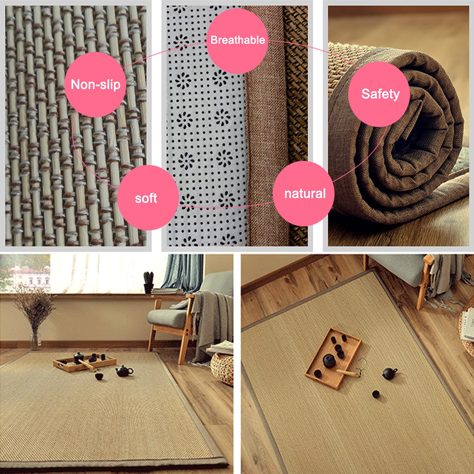 100 % natürlicher Bambusteppich, bequeme Bambusmatte, große Rattan-Matratze, Sommer-Bodenmatte, 1,5 cm dick, für Flur, Wohnzimmer, Schlafzimmer, personalisierbar (B 100 x H 260 cm, 39 x 102 cm)