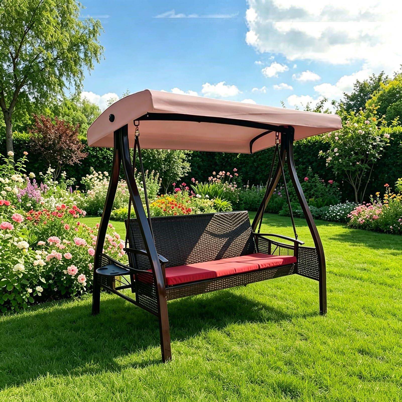 Toit de Remplacement pour Balançoire Extérieur, 2 3 Places Canopée pour Balancelle de Jardin Imperméable Anti-UV pour Terrasse Balcon(Beige,195x125x18cm/77x49x7in)
