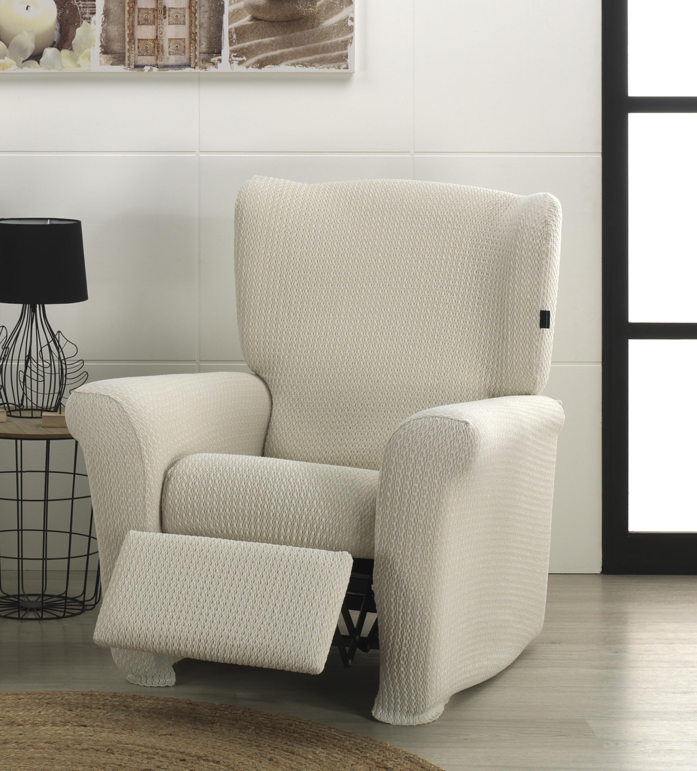 Estoralis Sumatra Bi-Elastic Armchair Cover Very Elastic Fabric C-01 Ecru for Relaxing Chairs from 70 to 90 cm Quality Protection Super Adjustable - Image 2