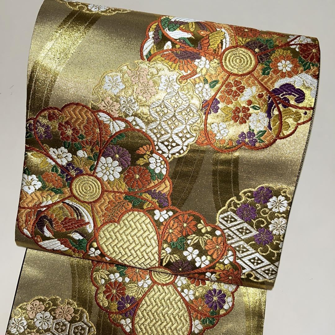 西陣織袋帯未仕立（株）志都香 金箔引地短冊取有職華文　新品 Amazon.co.jp: 西陣織高級袋帯未仕立（株）志都香 金箔引地花丸