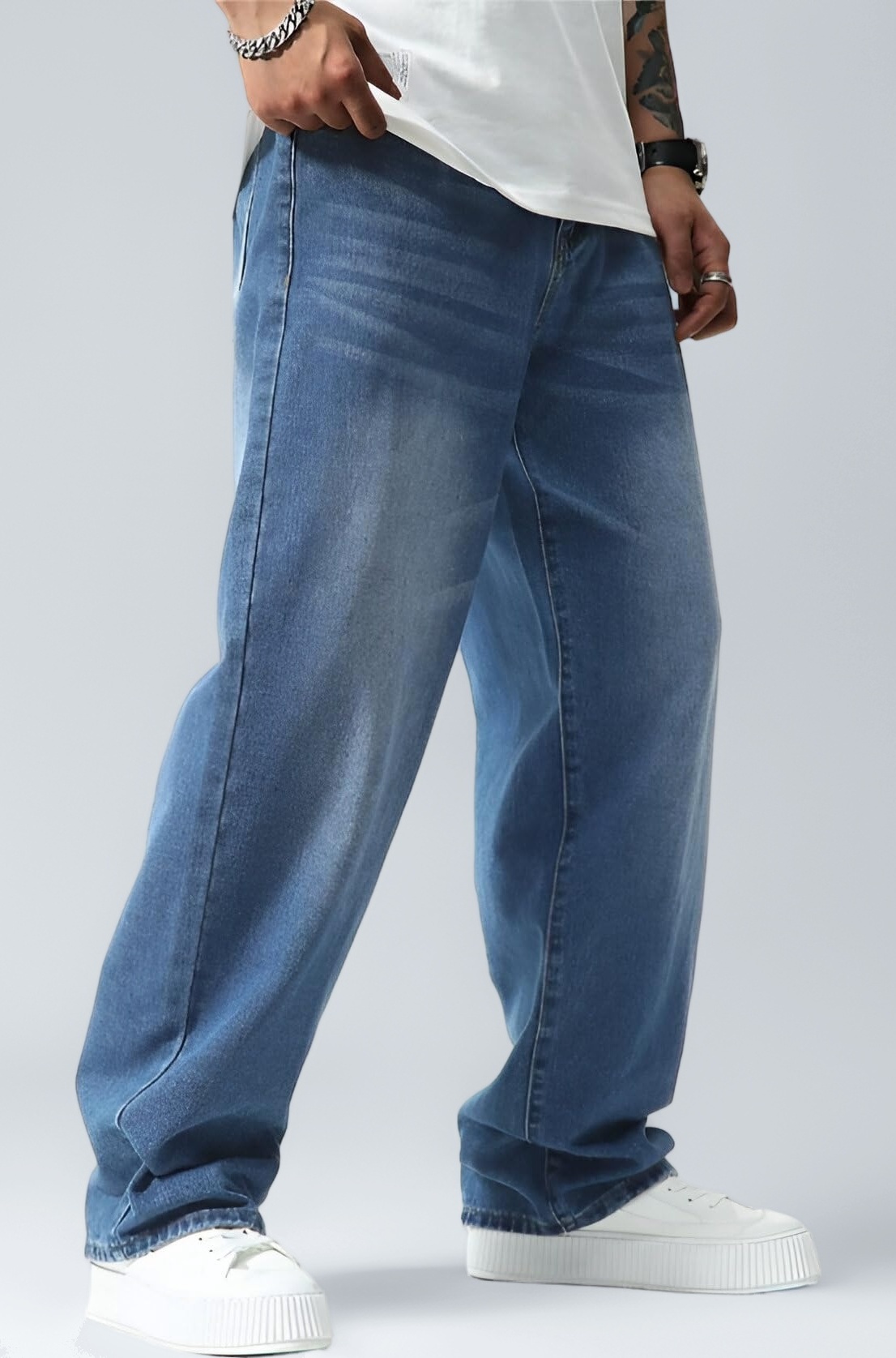 Men Jeans || Baggy Fit Jean's for Man || Loose Fit High Rise Denim || Stretchable Casual Wear Jean,s || Dance Rap Rapping Style Pant for Men || Denim Cotton Jeans (1)