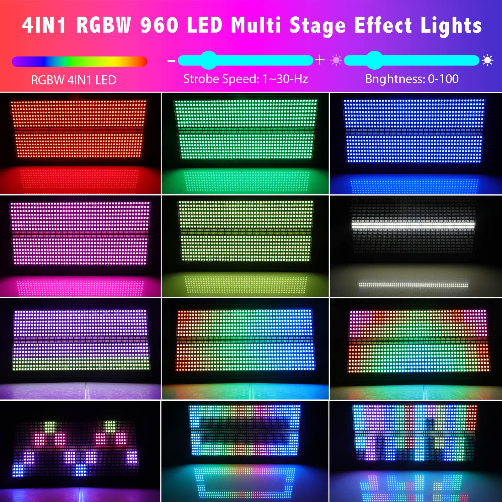 ENDYSHOW LED Stage Strobe Light,960 LEDs RGBW DJ Strobe Lights with 48 RGB&8 White Segments by DMX Control Sound Activated Auto Play for Event Stage Club Bar Party Show Wedding Stage Lighting