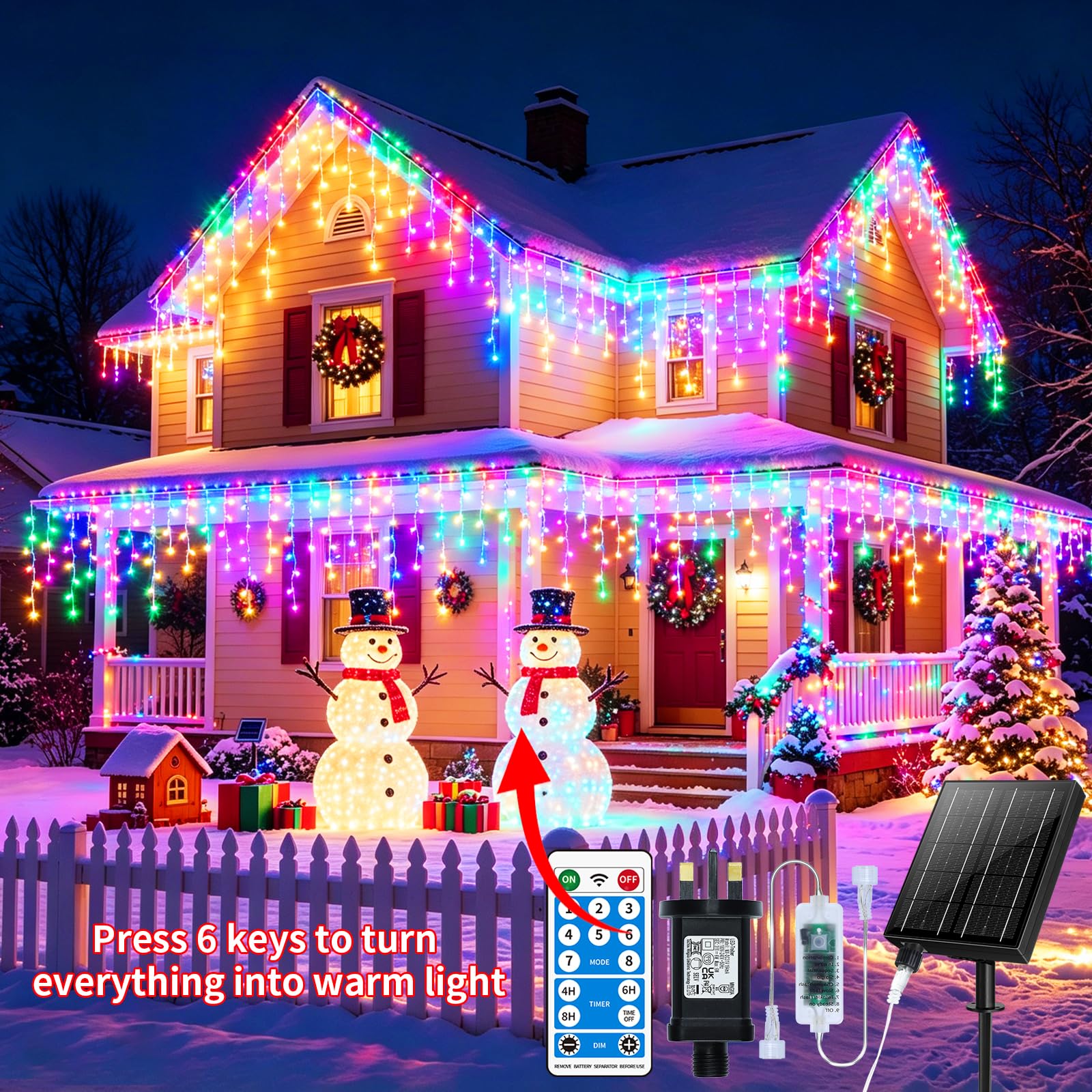Guirlande lumineuse solaire de Noël en forme de stalactites, 660 LED, 25 m, 8 modes d'éclairage, intensité variable pour cour, terrasse, tonnelle, décoration de mariage