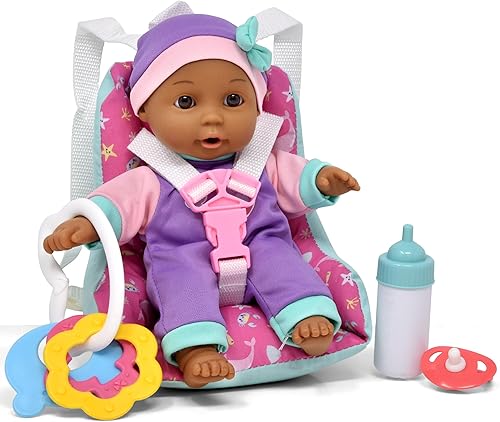 Asiento de coche para bebé con accesorios de juguete incluye muñeca de bebé negra de cuerpo suave de 12 pulgadas portador de asiento elevador
