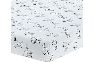 Lambs & Ivy Classic Snoopy 100% Cotton White/Black Fitted Crib Sheet