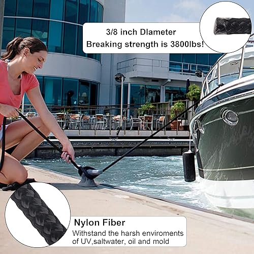 Miniatura 4 de Dock Lines - Cuerdas de nailon de doble trenza para barco con ojales de 12 pulgadas de 25 o 50 pies de cuerda de barco de grado marino