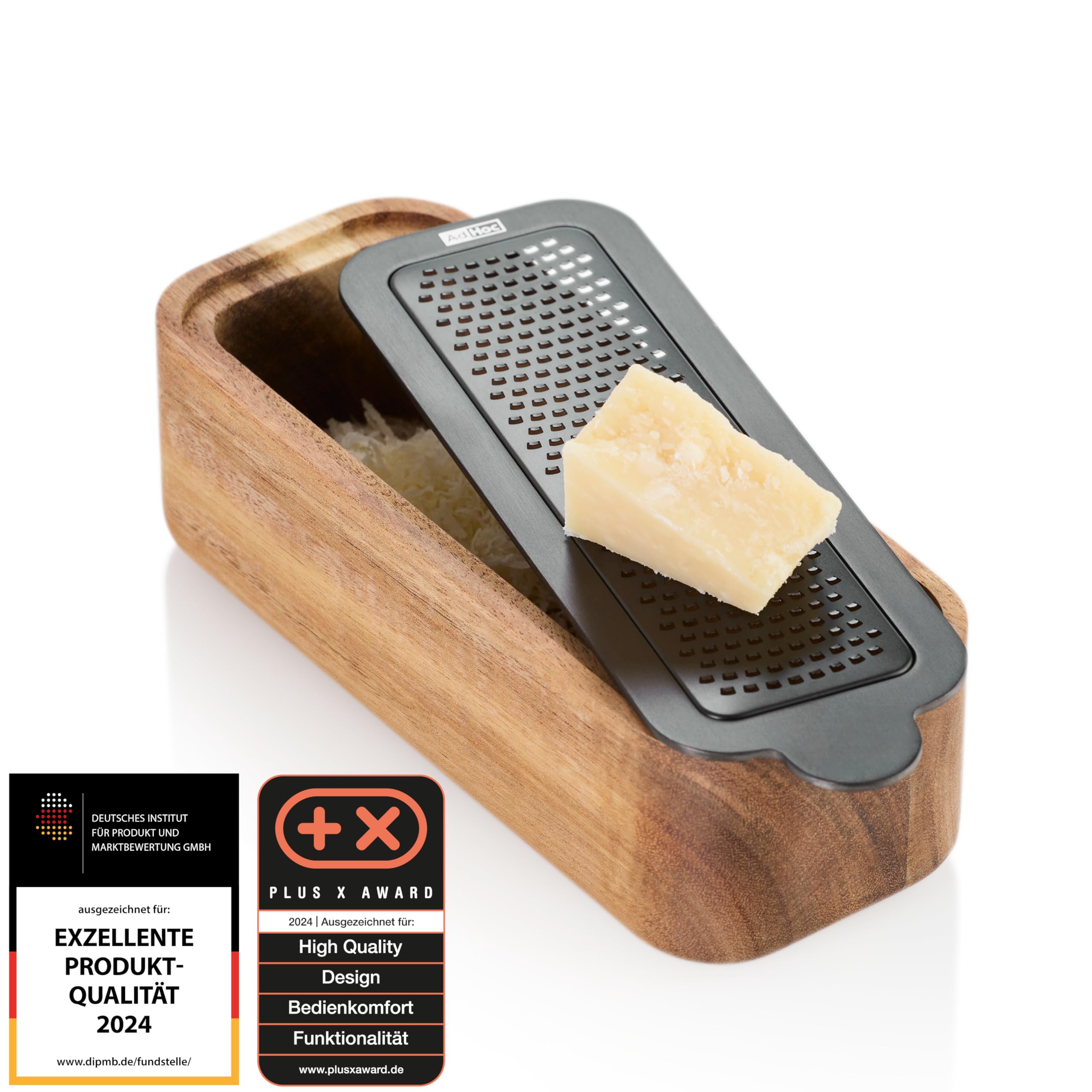 AdHoc Tisch-Feinreibe CutnServe | Cuchilla afilada de acero inoxidable PreciseGrate para queso parmesano, queso duro, chocolate, nueces y especias