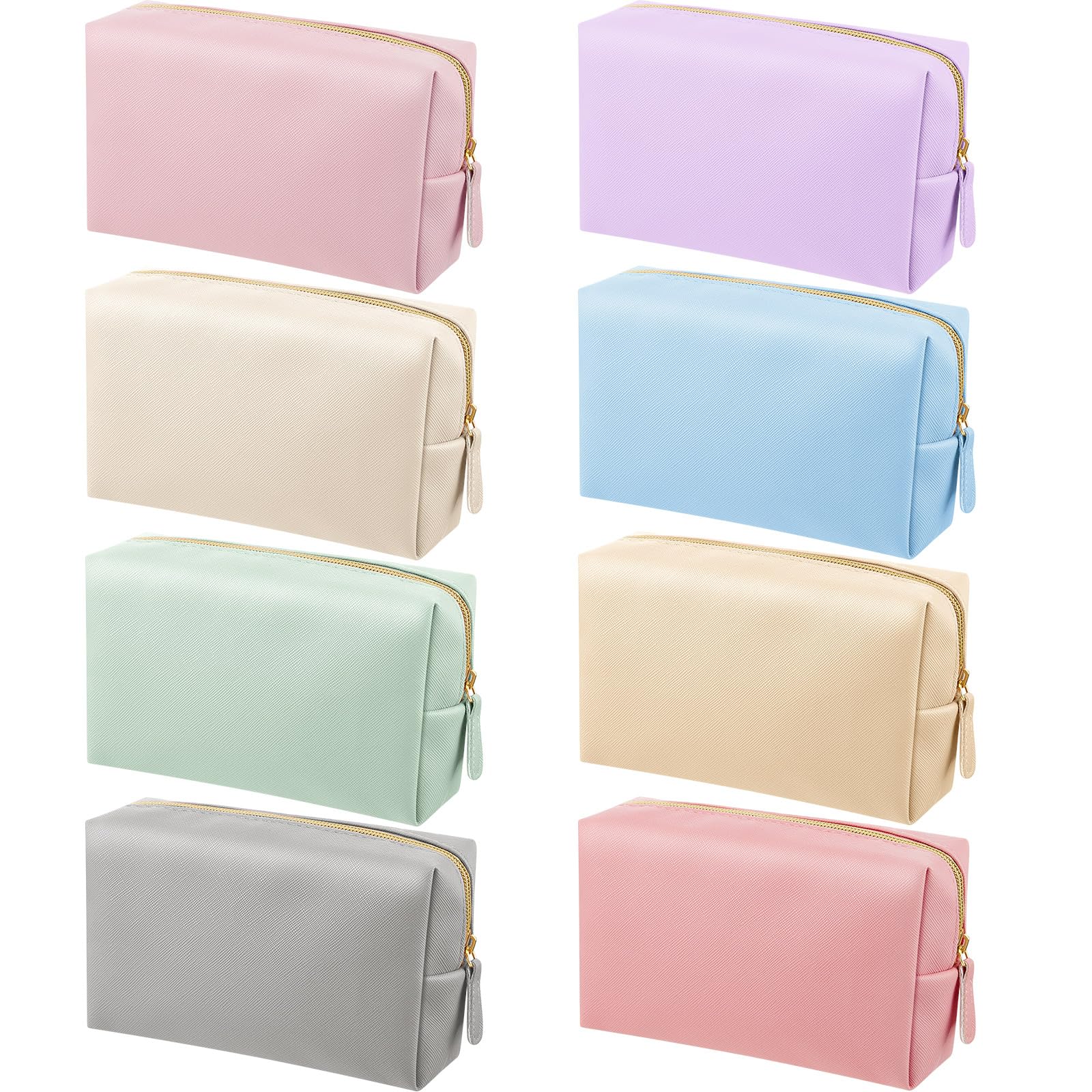 Dunzy 8 Pcs Makeup Bag Pu Leather Cosmetic Pouch Waterproof Small Toiletry Bag Portable Cosmetic Organizer Water Resistant Storage Purse for Lady