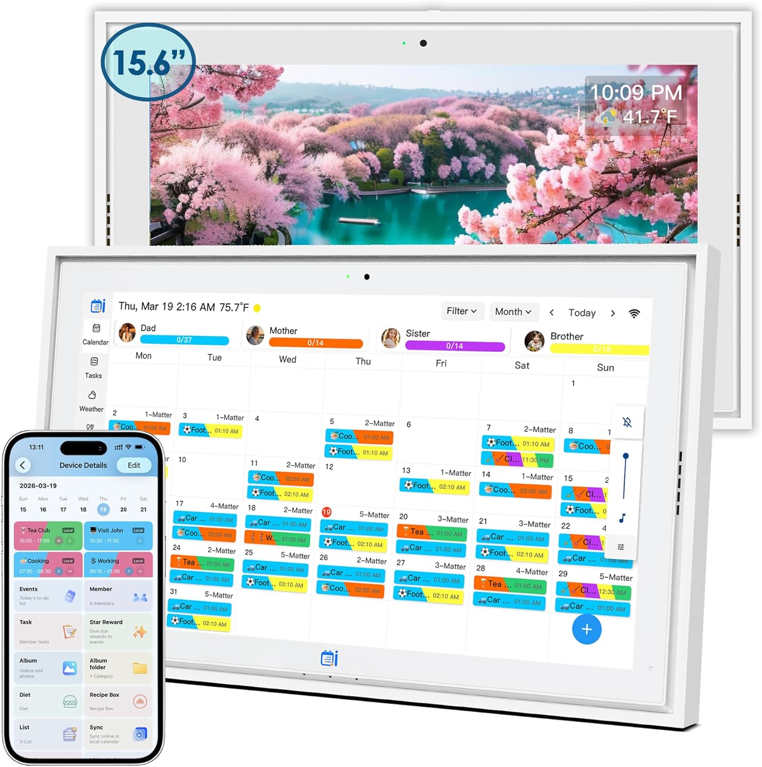 USIN 15.6 inch Digital Calendar, 1080P FHD Touch Screen Smart Calendars, Home Organizor, Family Chore Charts and Meal Planner, Video/Audio Calling, Desk and Wall Mounted, Electronic Calendar