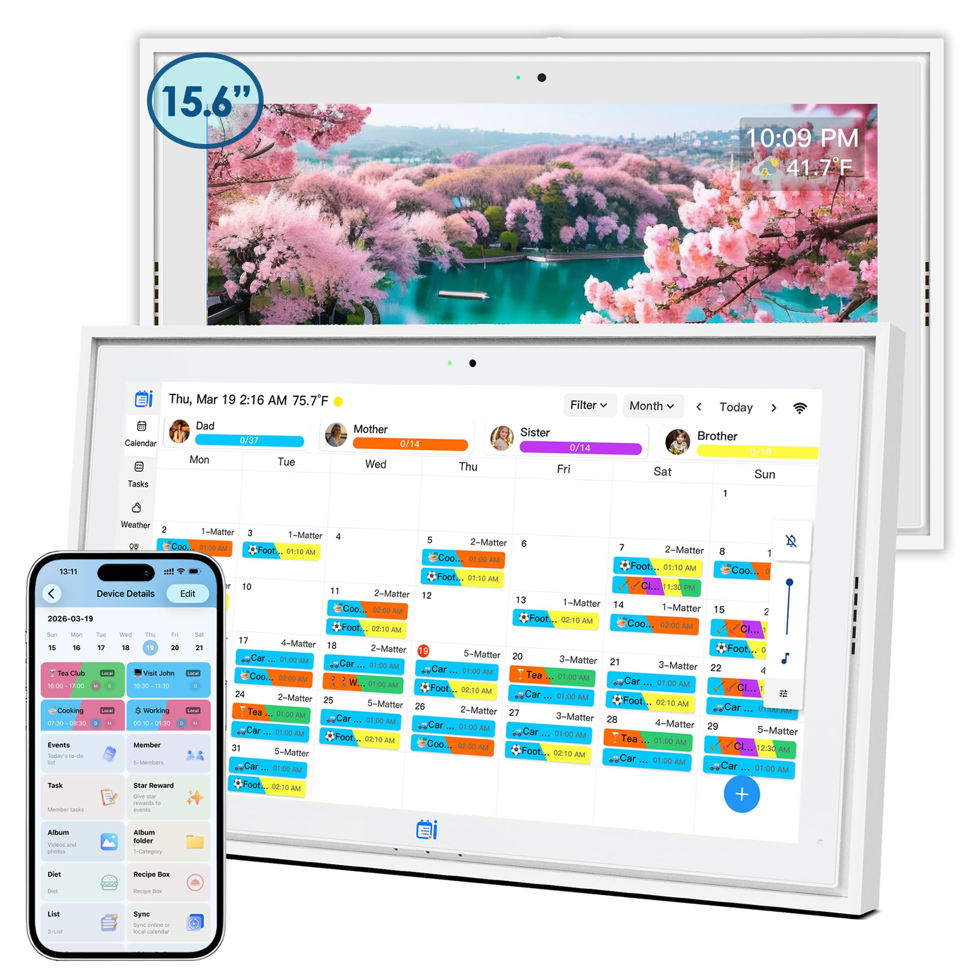 USIN 15.6 inch Digital Calendar, 1080P FHD Touch Screen Smart Calendars, Home Organizor, Family Chore Charts and Meal Planner, Video/Audio Calling, Desk and Wall Mounted, Electronic Calendar