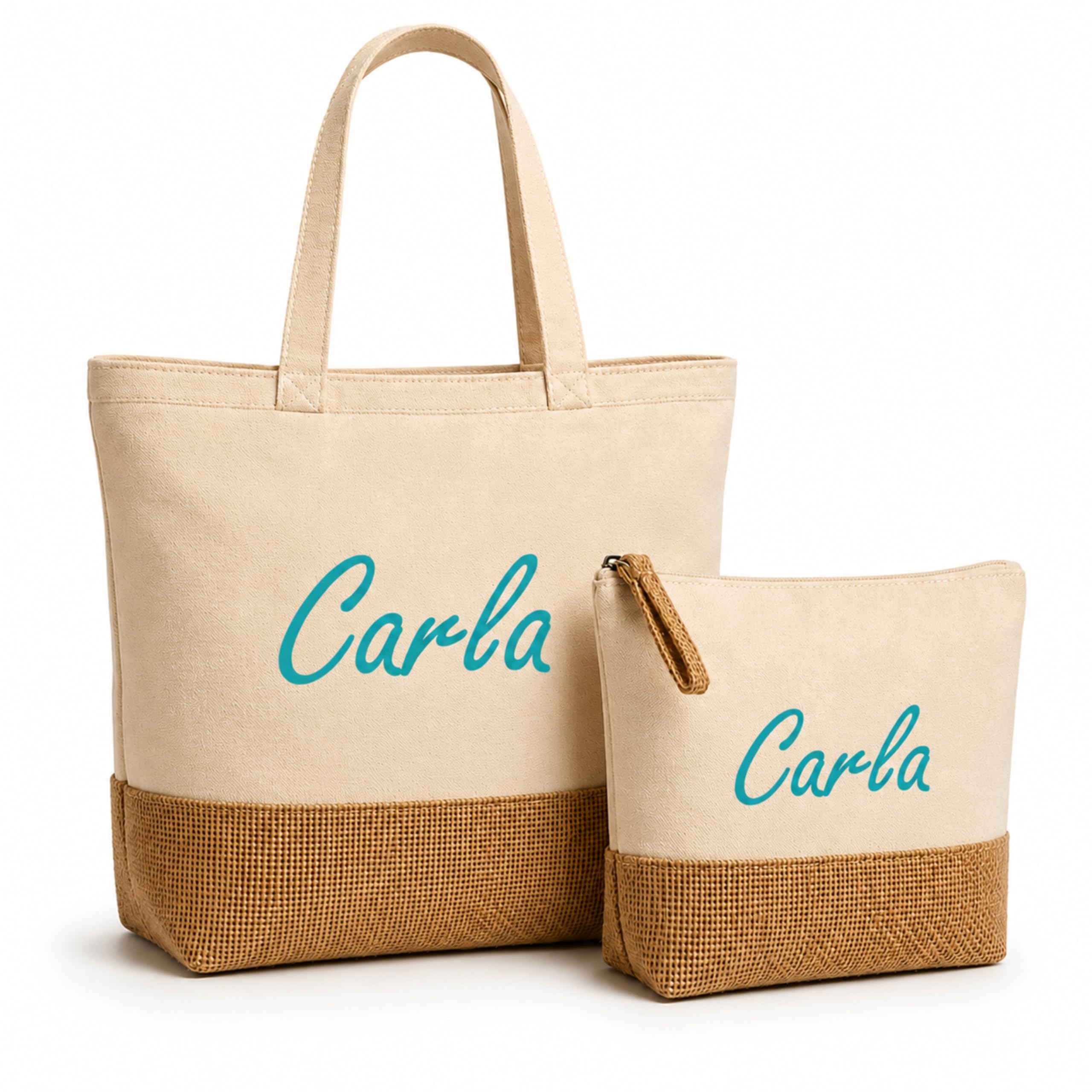 Genérico Bolsa y Neceser para Playa o Piscina - Personalizado con Nombre - Conjunto de Bolso para Mujer - Regalo para Mujer o Niña - Bolsa para Playa