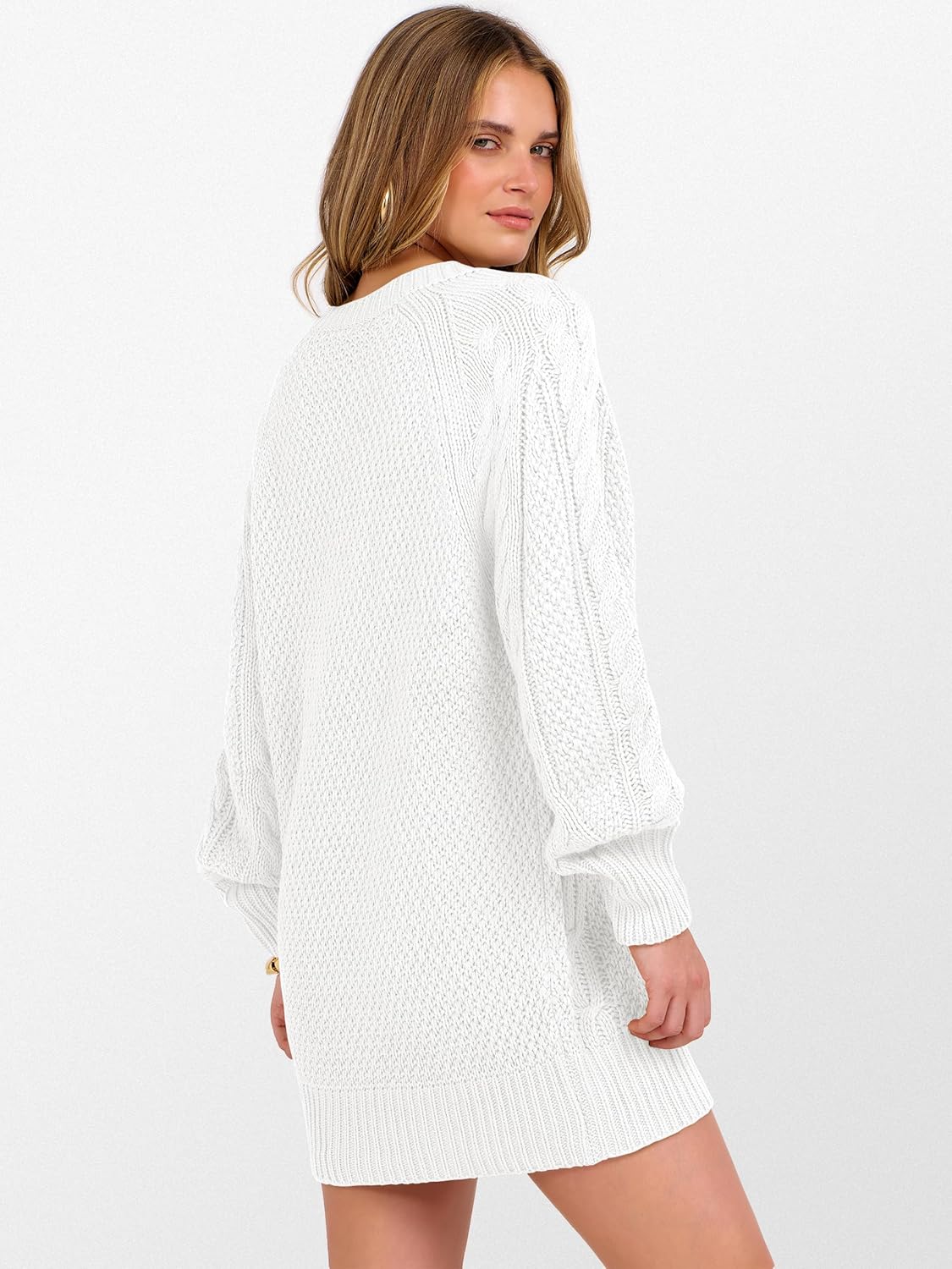 ANRABESS Womens Long Sleeve V Neck Oversized Cable Knit Mini Sweater Dresses 2025 Winter Fall Trendy Pullover Tunic Outfits