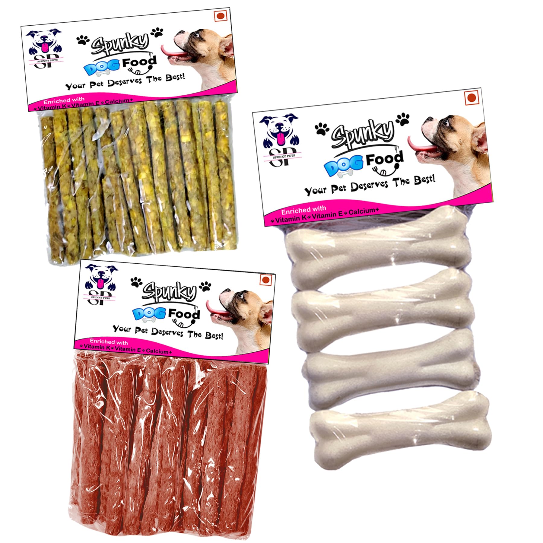 Spunky pets Combo Dog Food Chicken Munchy Chew,Mutton Munchy Chew & Rawhide Pressed Bones, Chicken, Mutton 0.75 kg (3x0.25 kg) Dry Young, Adult Dog & Puppy Food