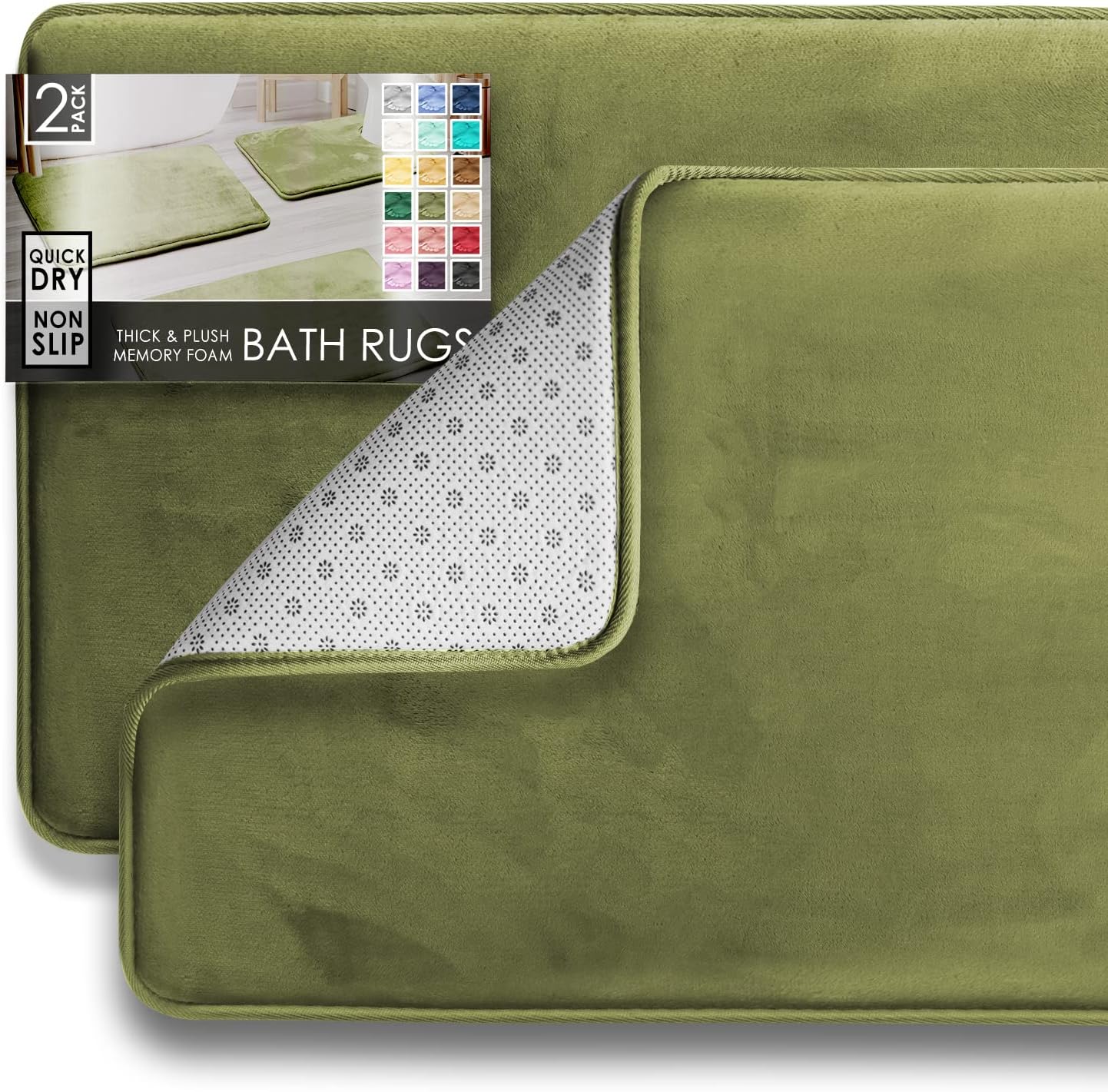 Clara Clark 2 Piece Bathroom Rugs Bath Mat Set, Velvet Memory Foam Bath