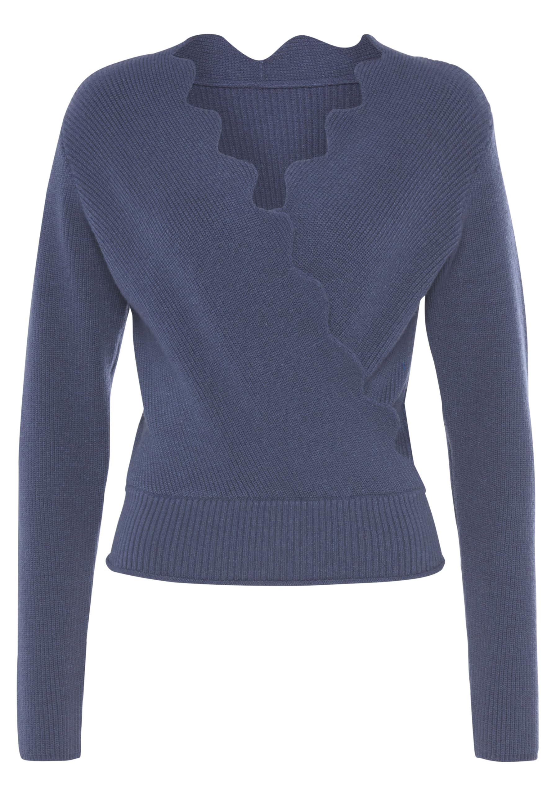 LASCANA Strickpullover – marine, unifarben, Wickeloptik, Gr. 36/38