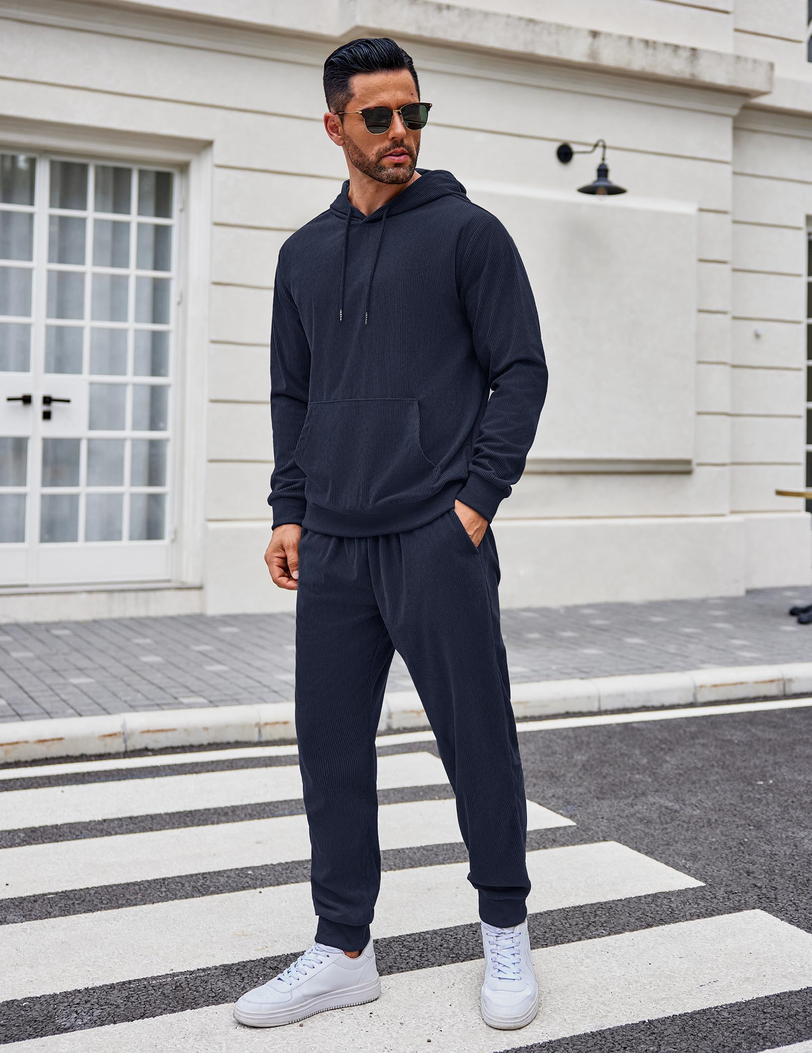 COOFANDY Tuta sportiva da uomo, 2 pezzi, a nido d'ape, con cappuccio, set da jogging