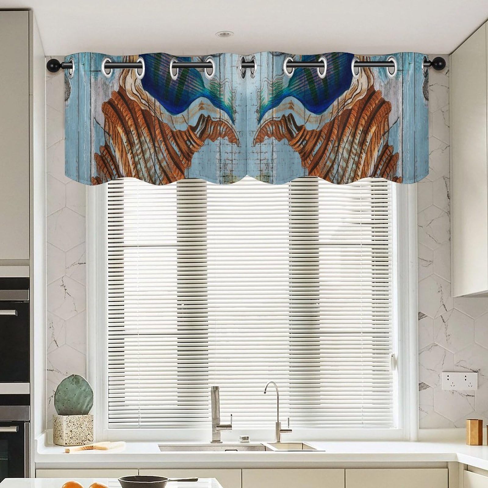 Cantonnière rétro pour fenêtres océan brise-vue tamisant salon 2 pcs