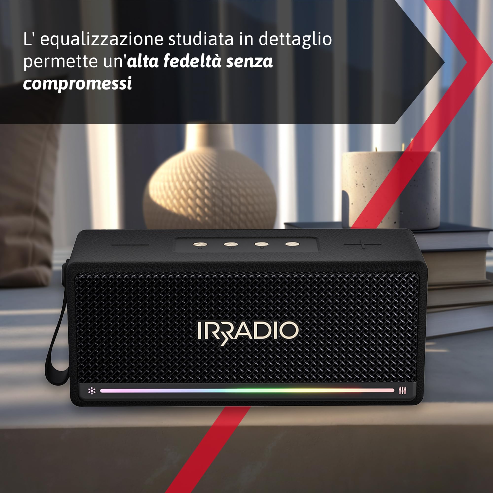 IR-M6 Classic, Cassa Bluetooth portatile, 40W, Doppio Woofer e Tweeter, Grado di impermeabilizzazione IPX7, Illuminazione LED RGB, Funzione True Wireless Stereo, Compatibile formati MP3 e WA