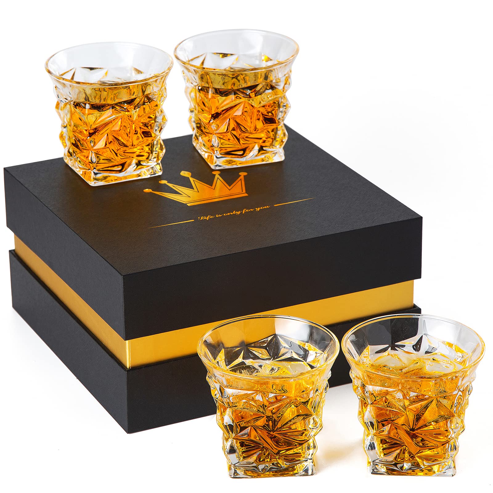 Whiskey Glasses Crystal Glasses Set Rocks Glasses Thick Bottom Gift Glasses（Set of 4） (STYLE1)