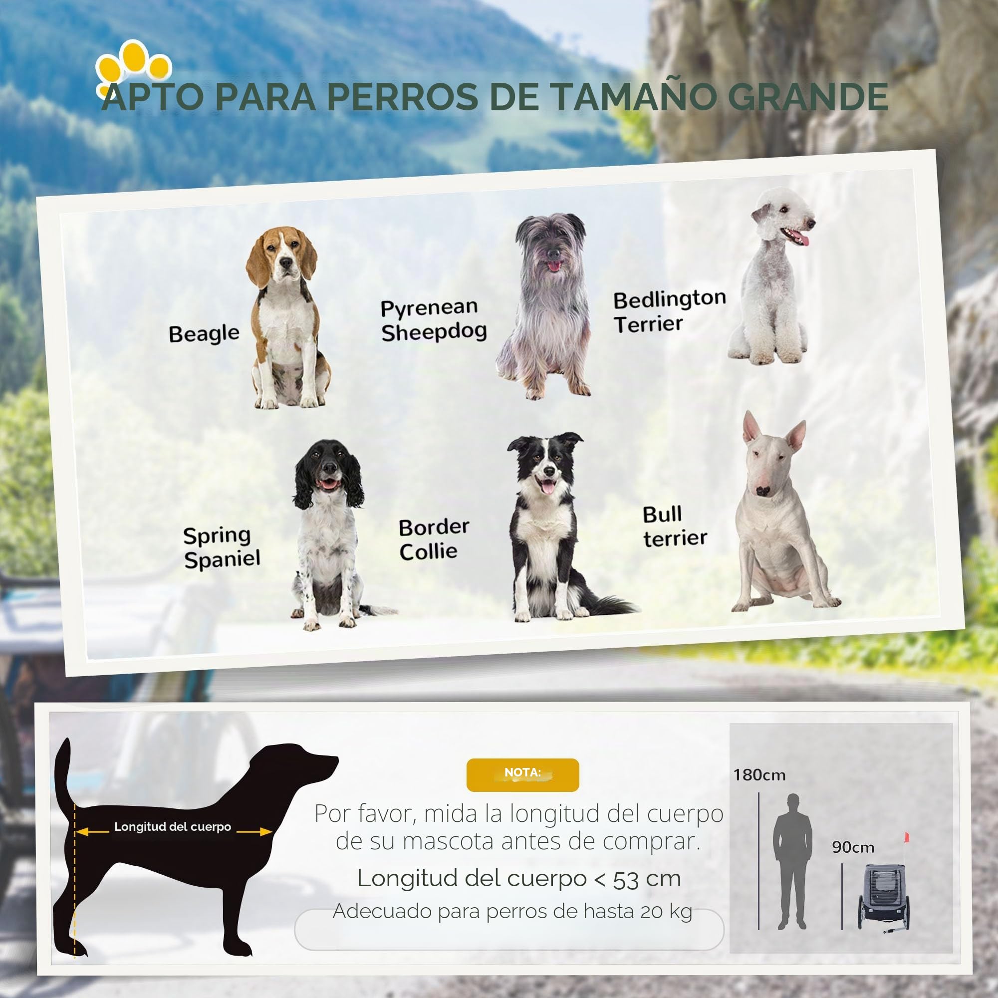 PawHut Remolque Mediano para Bicicleta de Perro con Ventanas Laterales y Bandera, Remolque para Bicicleta de Acero y Tela Oxford, 130x73x90 cm, Gris y Negro