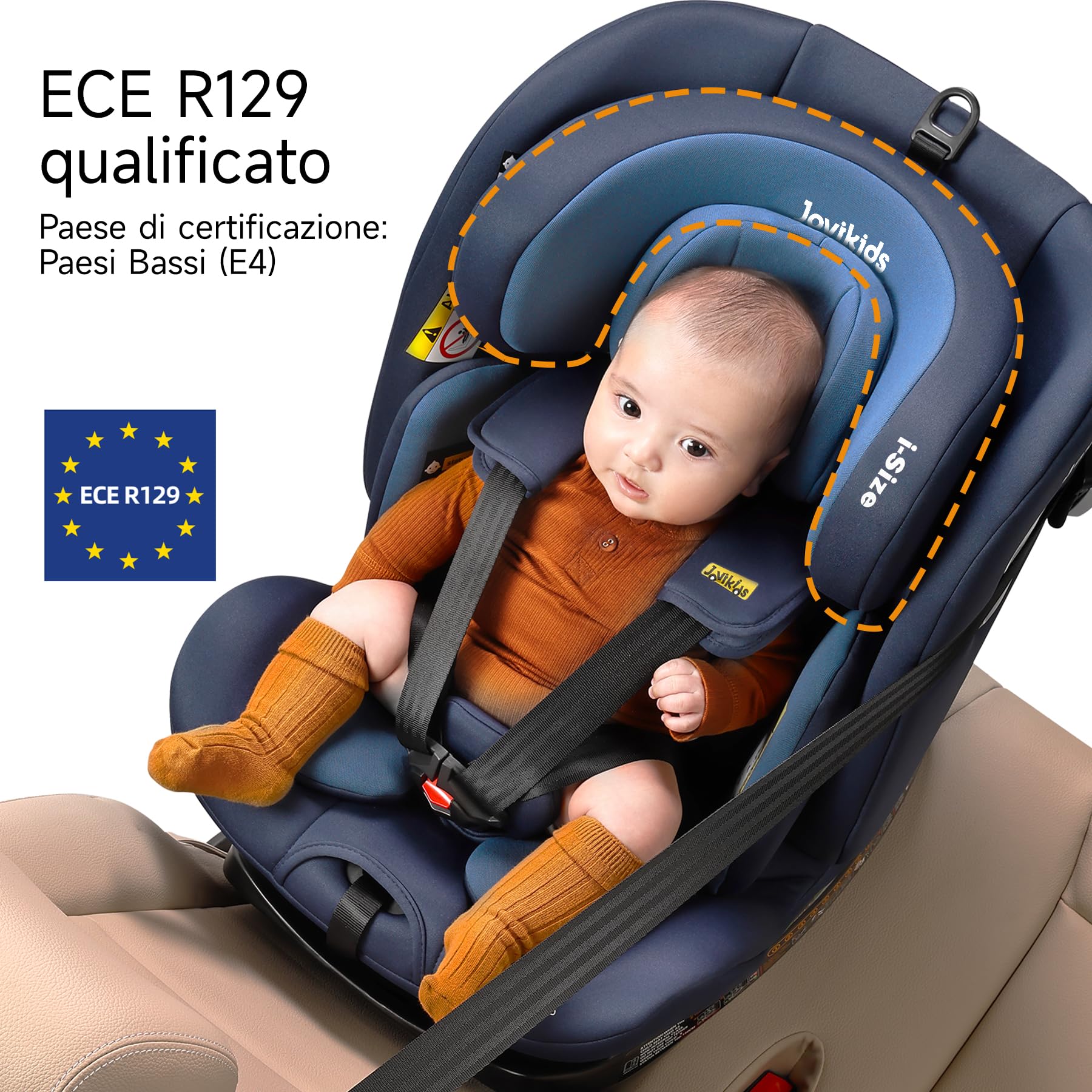 Jovikids i-Size 360° Girevole Seggiolino Auto 0-36 kg, Seggiolino Isofix Top Tether, ECE R129/E4 40-150cm dalla Nascita a Circa 12 anni