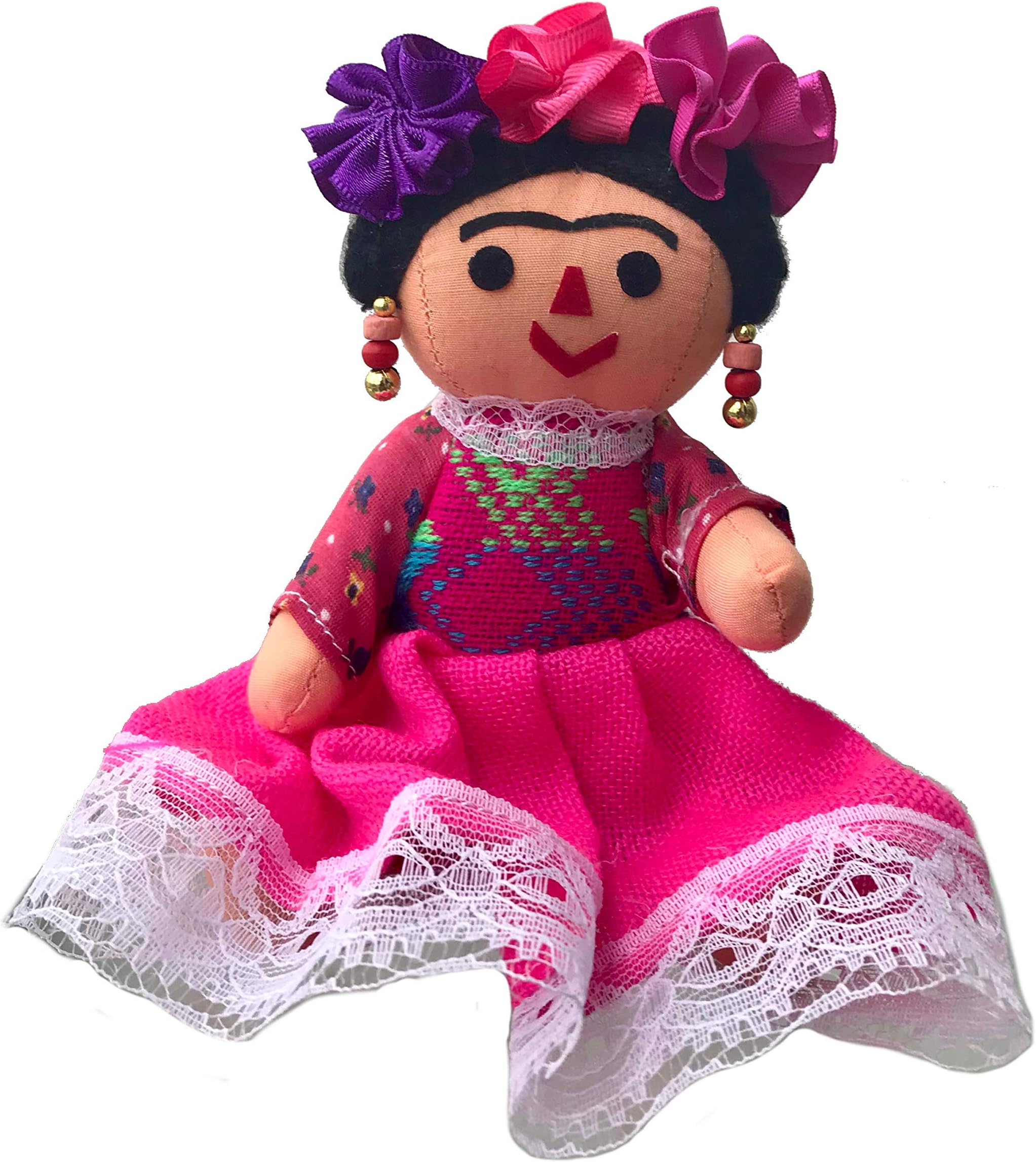 Mexican Handmade Maria Painter Rag Doll - 6.5 inches (Pink)