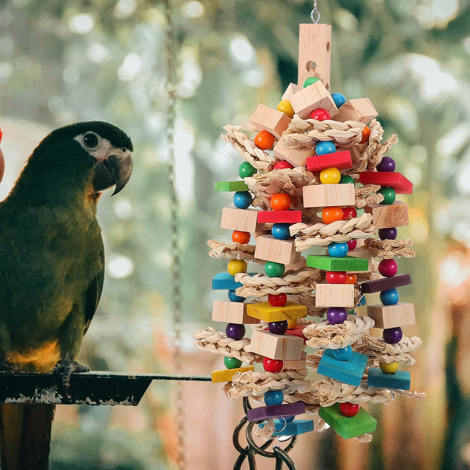 Hängendes Vogelspielzeug für Papageien, zum Kauen und Fixieren