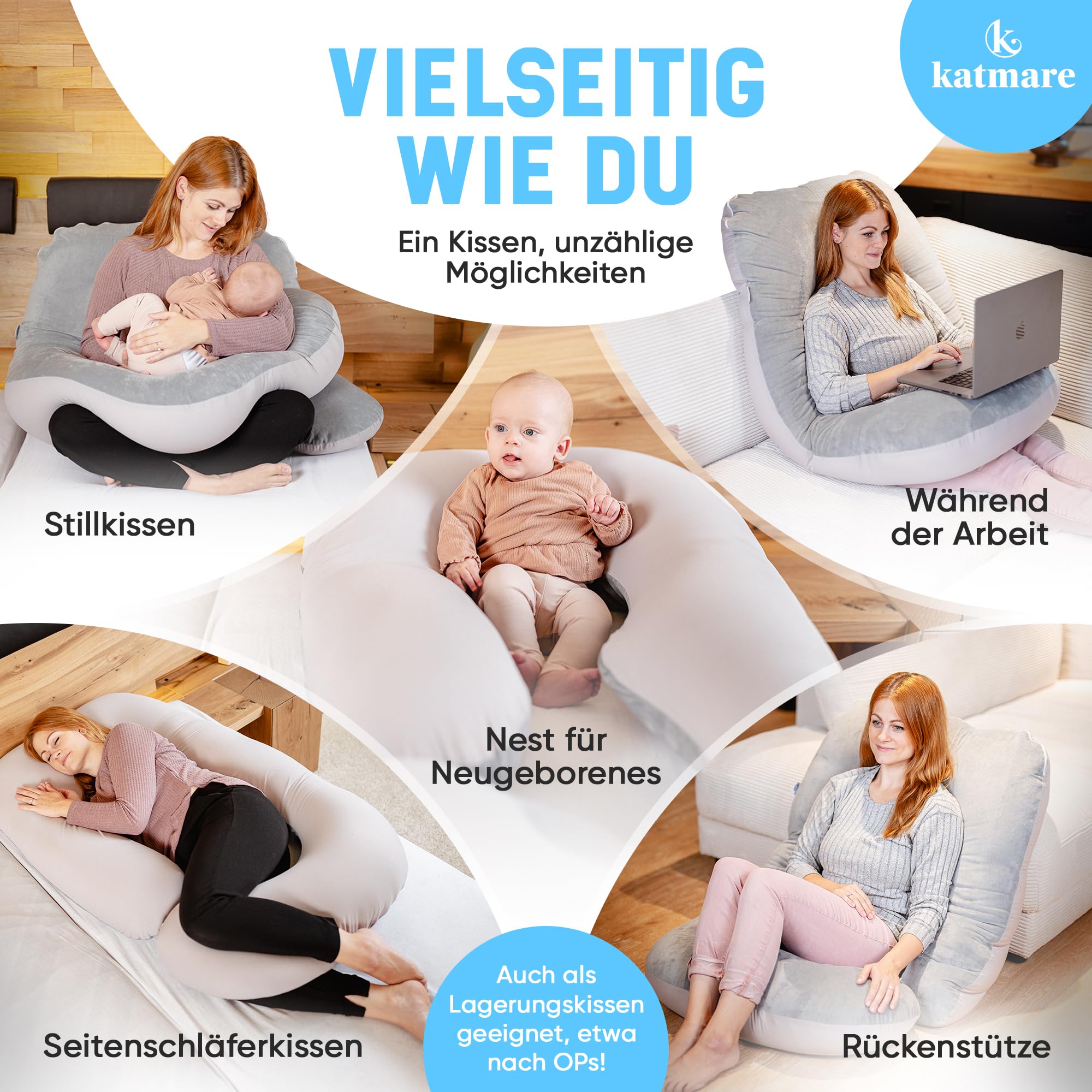 Seitenschläferkissen Schlafkissen mit Bezug - Schwangerschaftskissen bequemes Stillkissen XXL Mikroperlen waschbar | Winter- und Sommerseite Seitenschläfer Kissen | Füllmenge individuell anpassbar