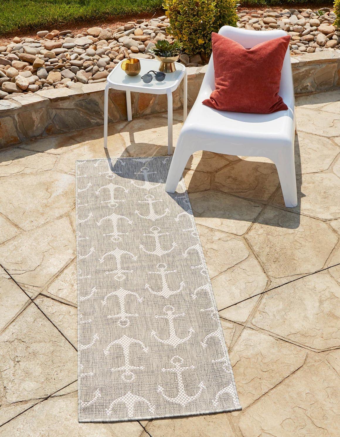 Unique Loom Outdoor Coastal Collection Area Rug - Ahoy (2' x 8' Runner, Gray/ Ivory)