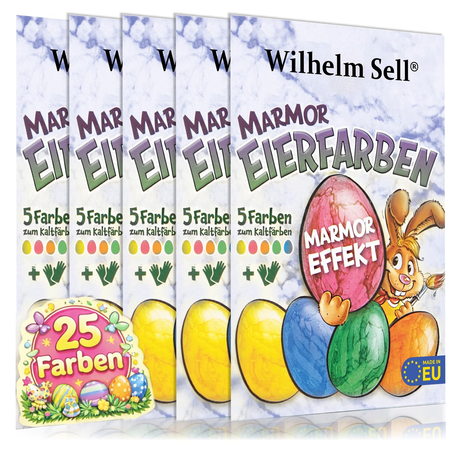 Wilhelm Sell® 25x Eierfarbe flüssig mit Marmoreffekt - Set zum Eier färben für weiße und braune Eier - Ostern Kaltfärben Farben - Eierfärbeset mit Handschuhen (25x Bunt - Marmoreffekt)