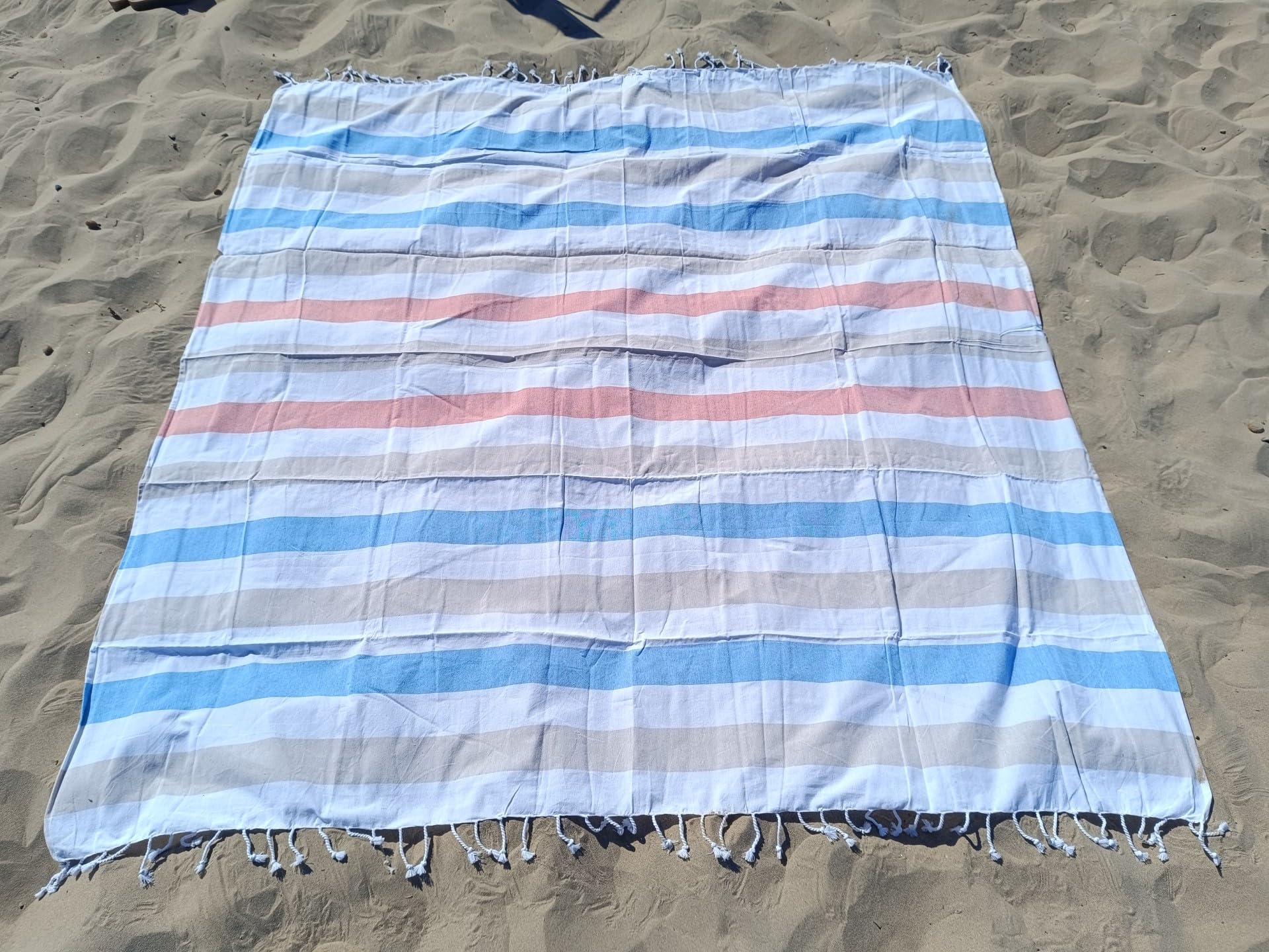DHESTIA HOME - Pareo Fouta de Playa con Flecos Trenzados Tamaño Grande 200x200 cm Pulvila - Color ÚNICO, Talla 200x200 cm