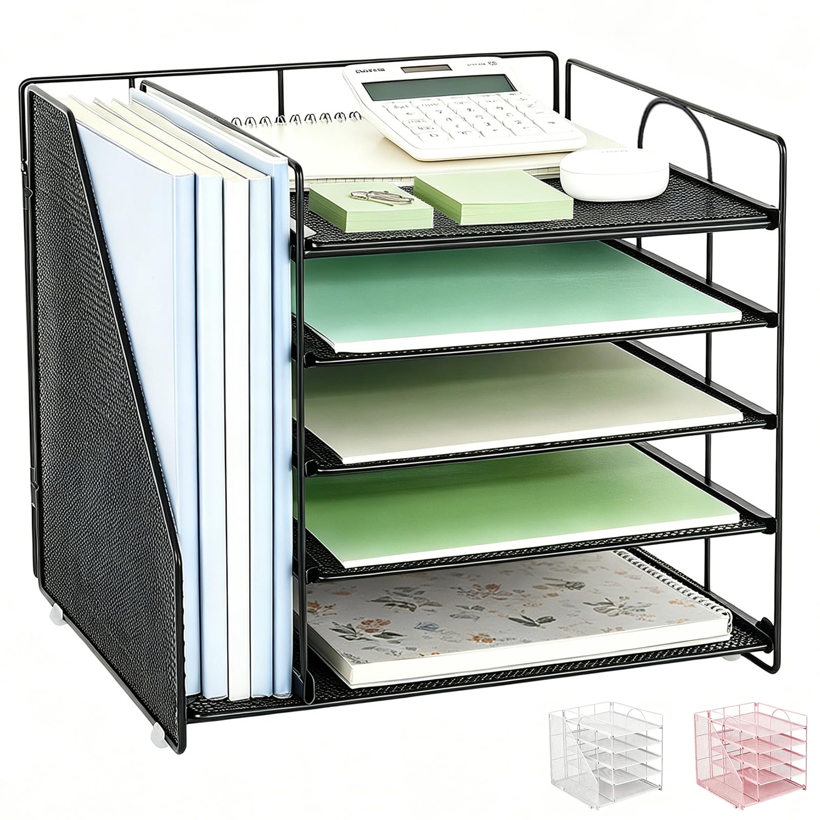 Schreibtisch Organizer und Zubehör, 5 stöckige Papierablage mit Aktenhalter, büro Organizer für Büro Bedarf Dokumentenablage (Schwarz)