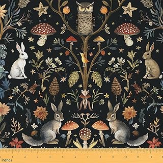 Feelyou Wild Botanical Waterproof Outdoor Fabric for Chairs 1 Yard Cute Animals Fabric by The Yard Kids Decor Mushroom Upholstery Fabric for Chairs Microfiber Floral Reupholstery Fabric Decor