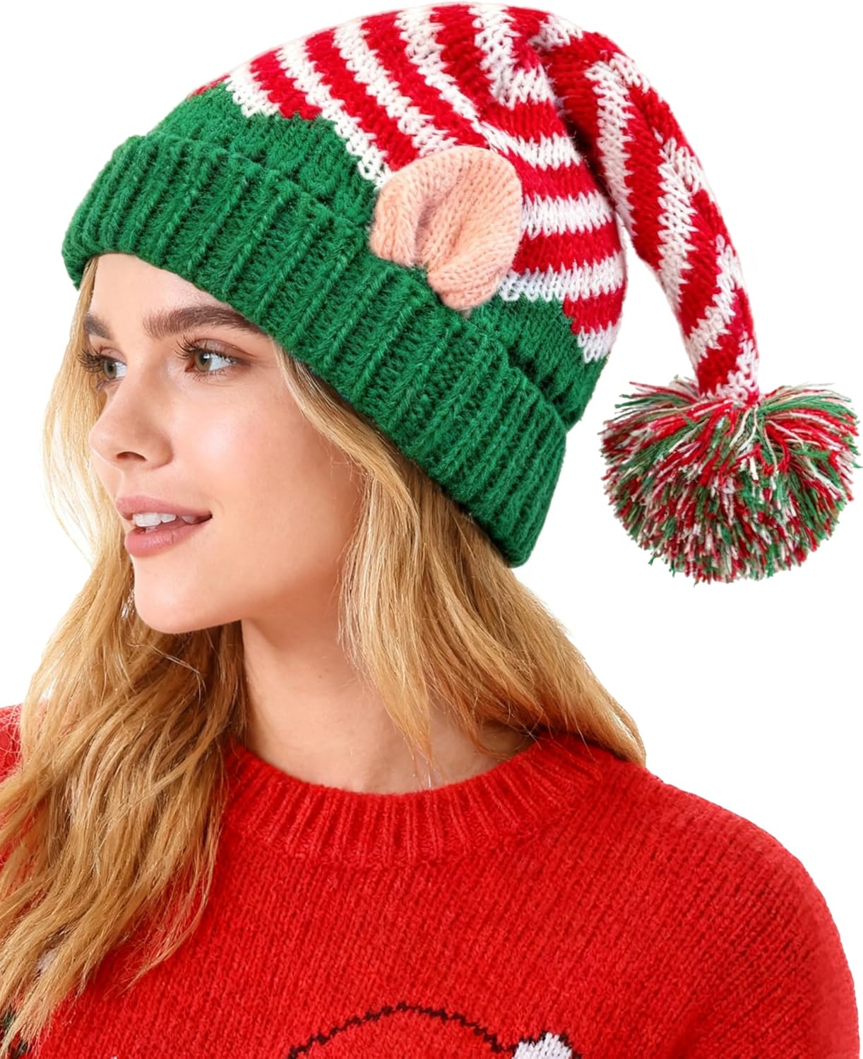 Christmas Knitted Elf Hats with Ears for Adults Elf Beanie for Adults Christmas New Years Holiday Party