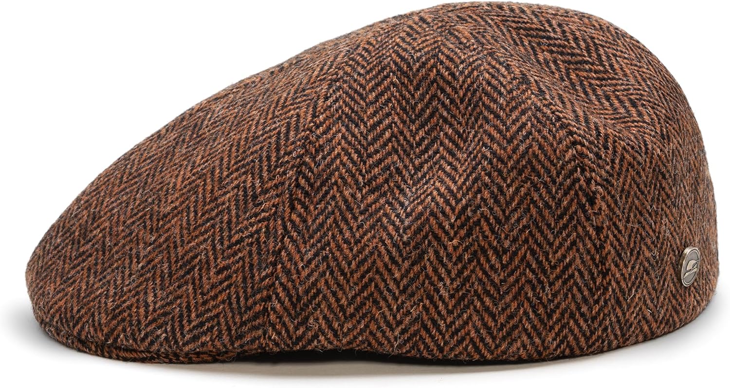Sterkowski Rusty | Harris Tweed Flat Cap for Men and Women | Classic 6 Panel Warm Breathable Duckbill