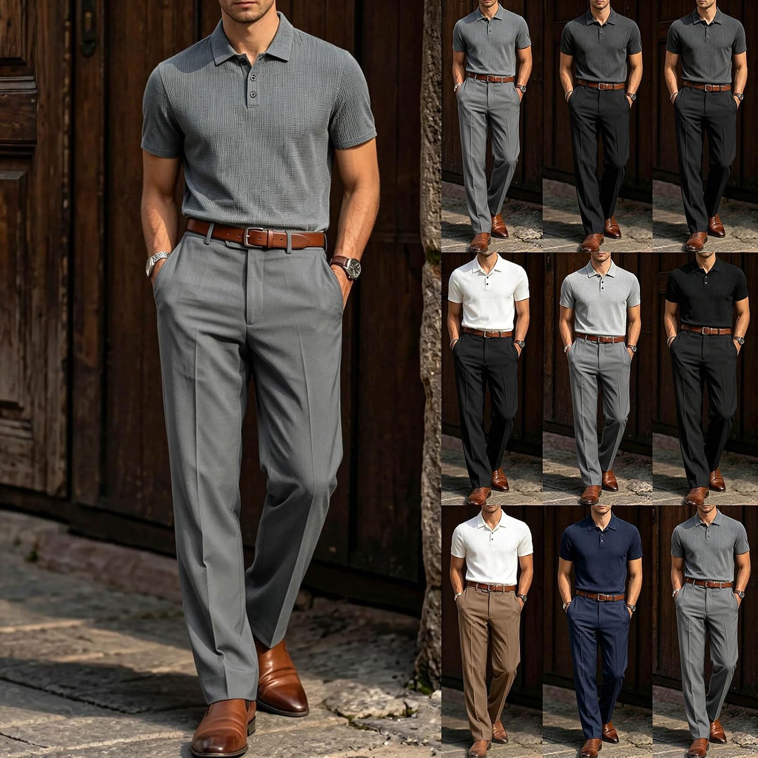 Cambkatl Men's 2 Pieces Set, Dressy Collared Golf Shirt with Straight Pants Short Sleeve Summer Business Casual Outfits