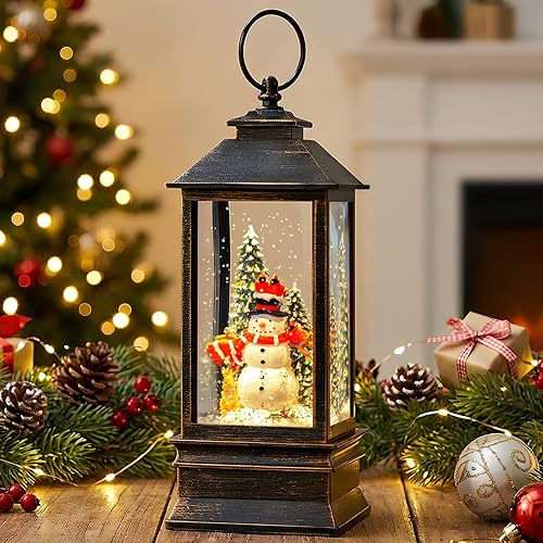Miniatura 7 de Linterna de agua de globos de nieve de Navidad con muñeco de nieve, cepillo negro dorado con forro USB, linterna iluminada para decoración de